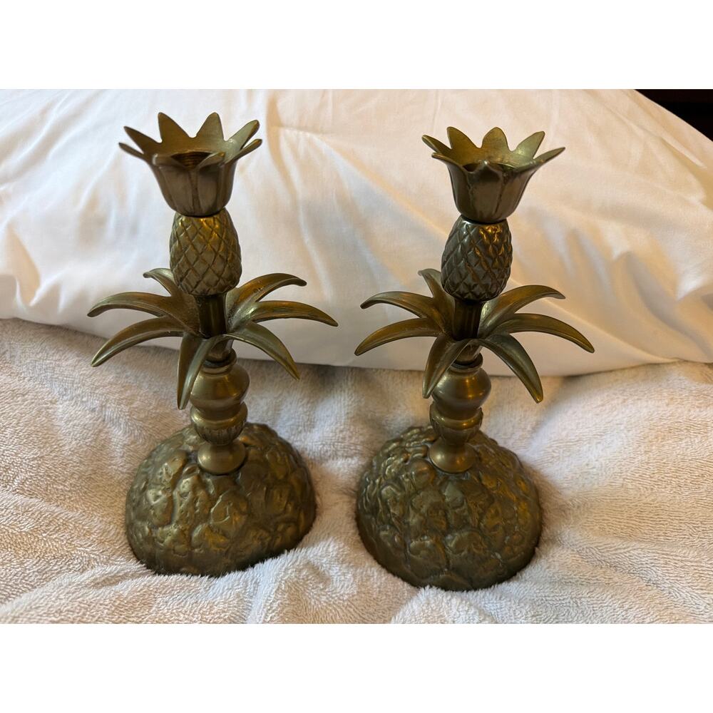 Fritz Brass Pineapple Candlestick Holder Set Mid Century Modern Style Interiors
